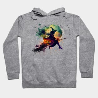 Witch flying on a broom watercolor Hoodie